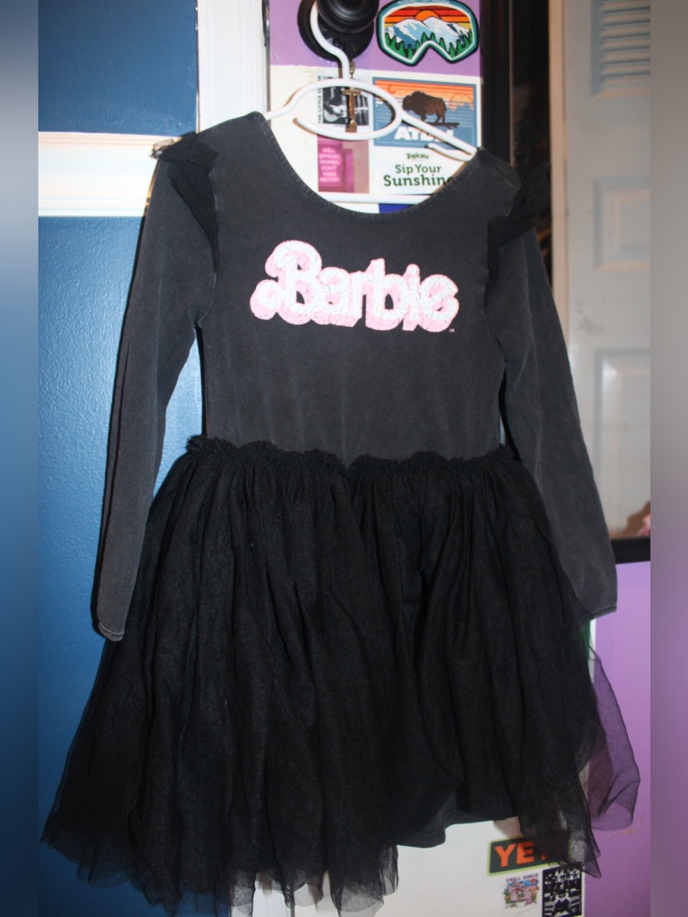 Cotton On Kids Barbie Black Long-Sleeve Tutu Dress, Size 6